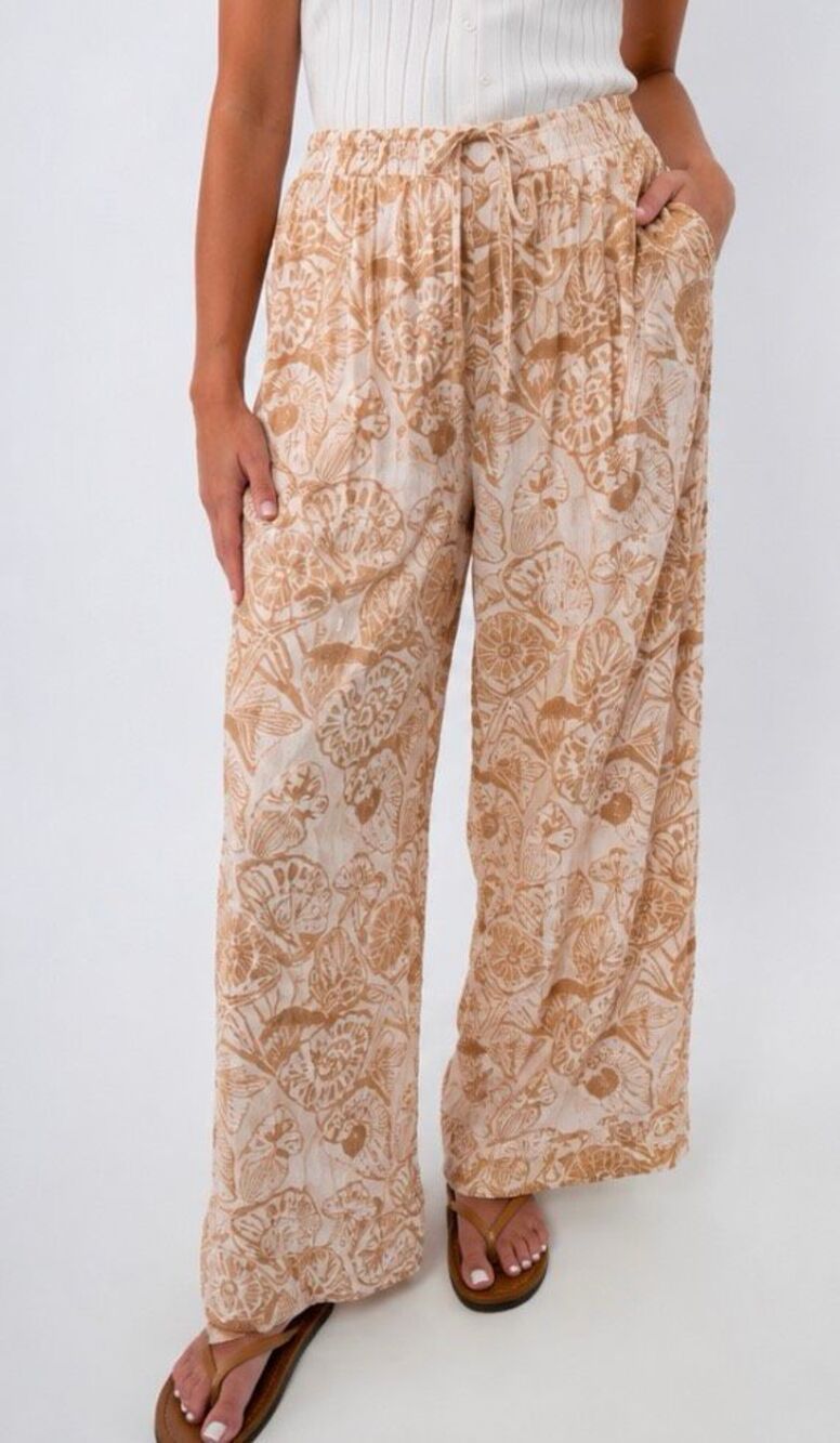 True Destination Coastal Seashell Starfish Wide Leg Pants XS Beach Resort